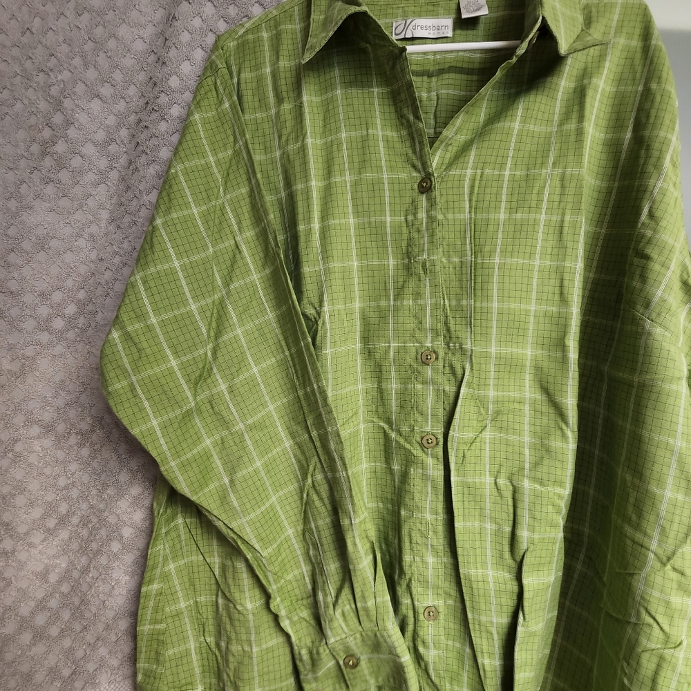 Dress Barn Women's 22/24 Green Plaid Button Down Shirt